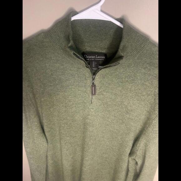 NWT Christian Lacroix 100% 2-Ply Cashmere Sweater Mens Large Green Holiday - Picture 8 of 9